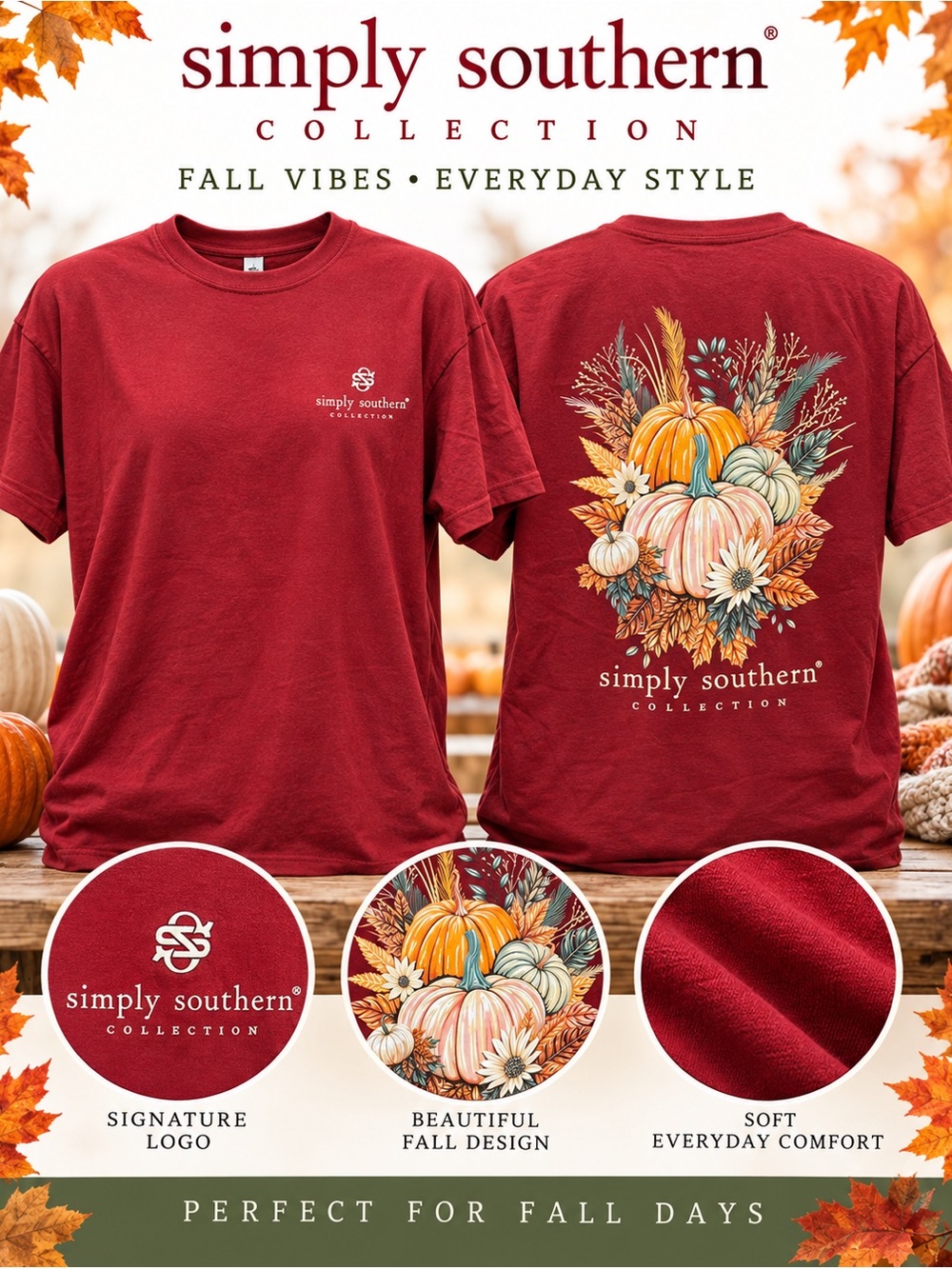 Simply Southern Kids' Red Fall Pumpkin Graphic Tee size 2XL (XXL)